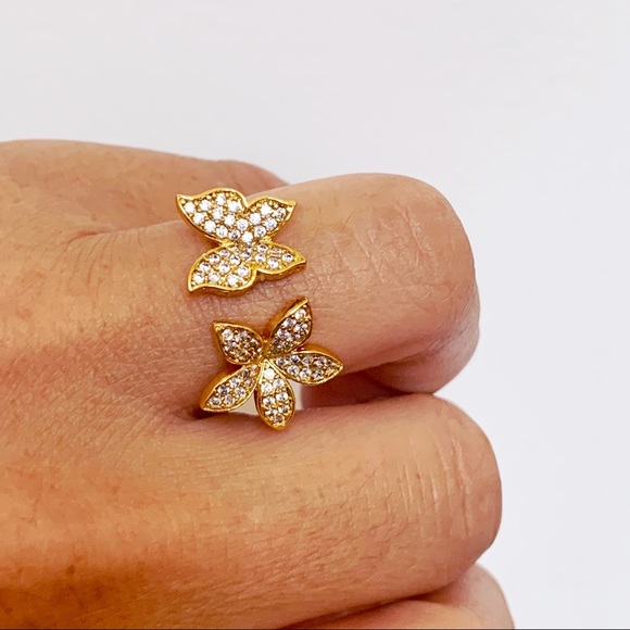 Gold Tone Rhinestone Open Butterfly Ring - Picture 2 of 6